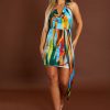 Clothing Rebellious Fashion | Multi Abstract Print Cowl Neck Ruched Mini Dress - Annalise