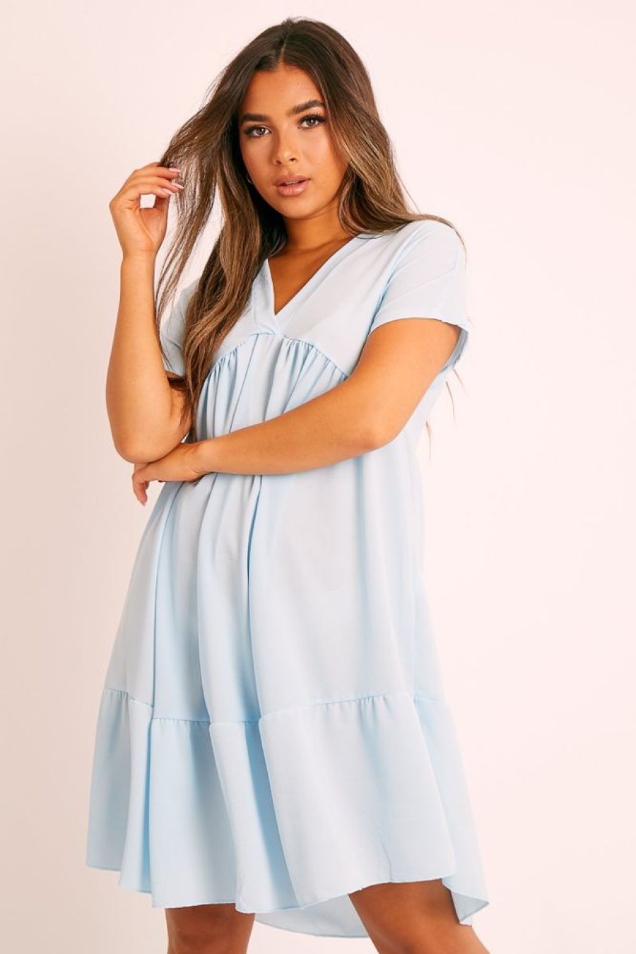 Clothing Rebellious Fashion | Blue Plunge Smock Dress - Cambriella