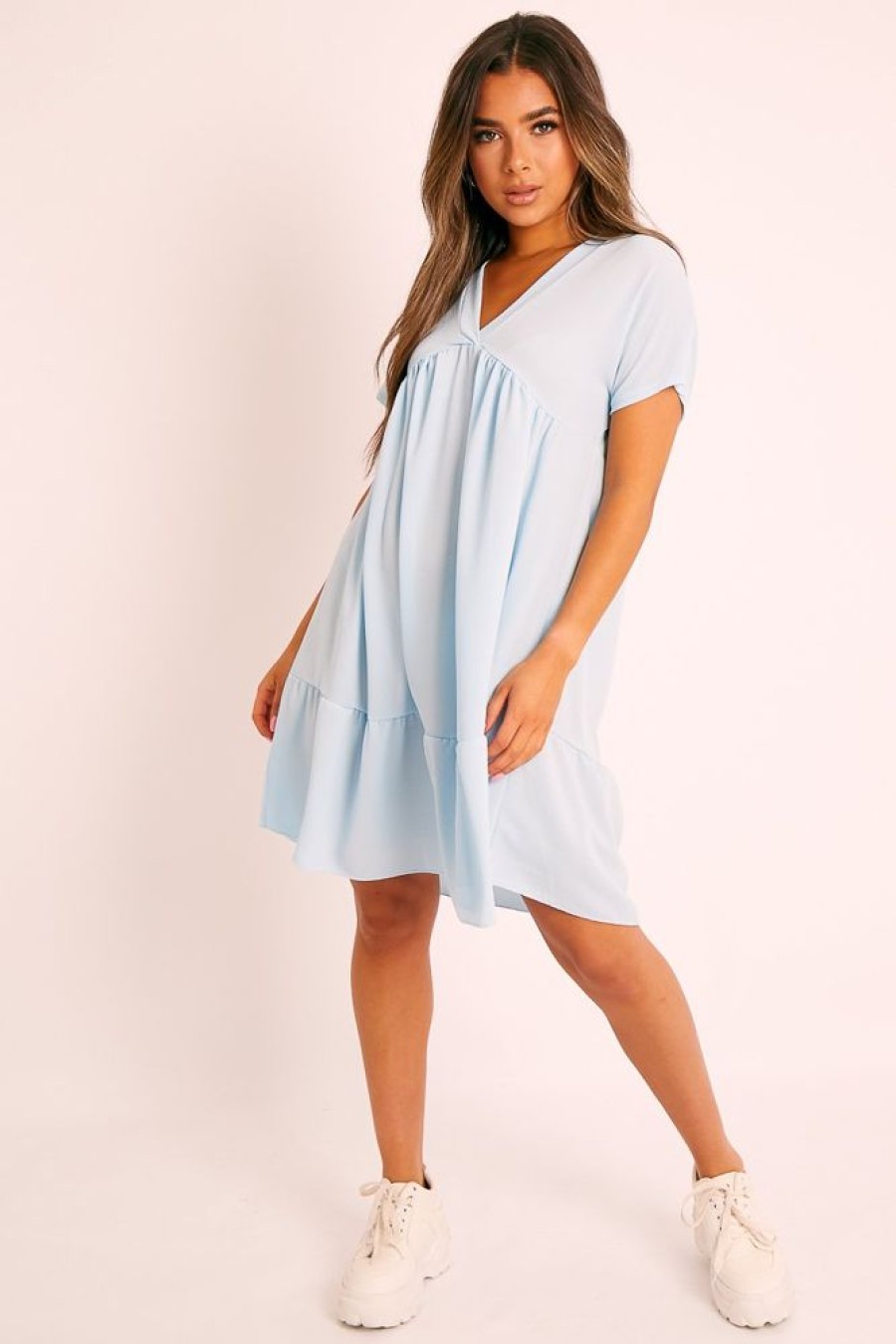 Clothing Rebellious Fashion | Blue Plunge Smock Dress - Cambriella