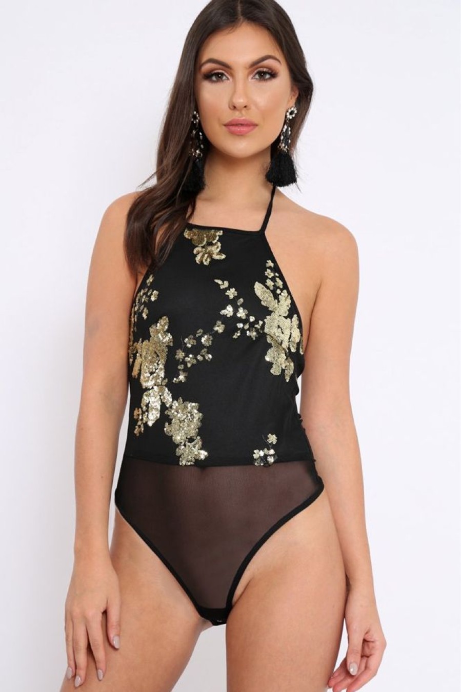 Clothing Rebellious Fashion | Black Sheer Sequin Bodysuit - Cara