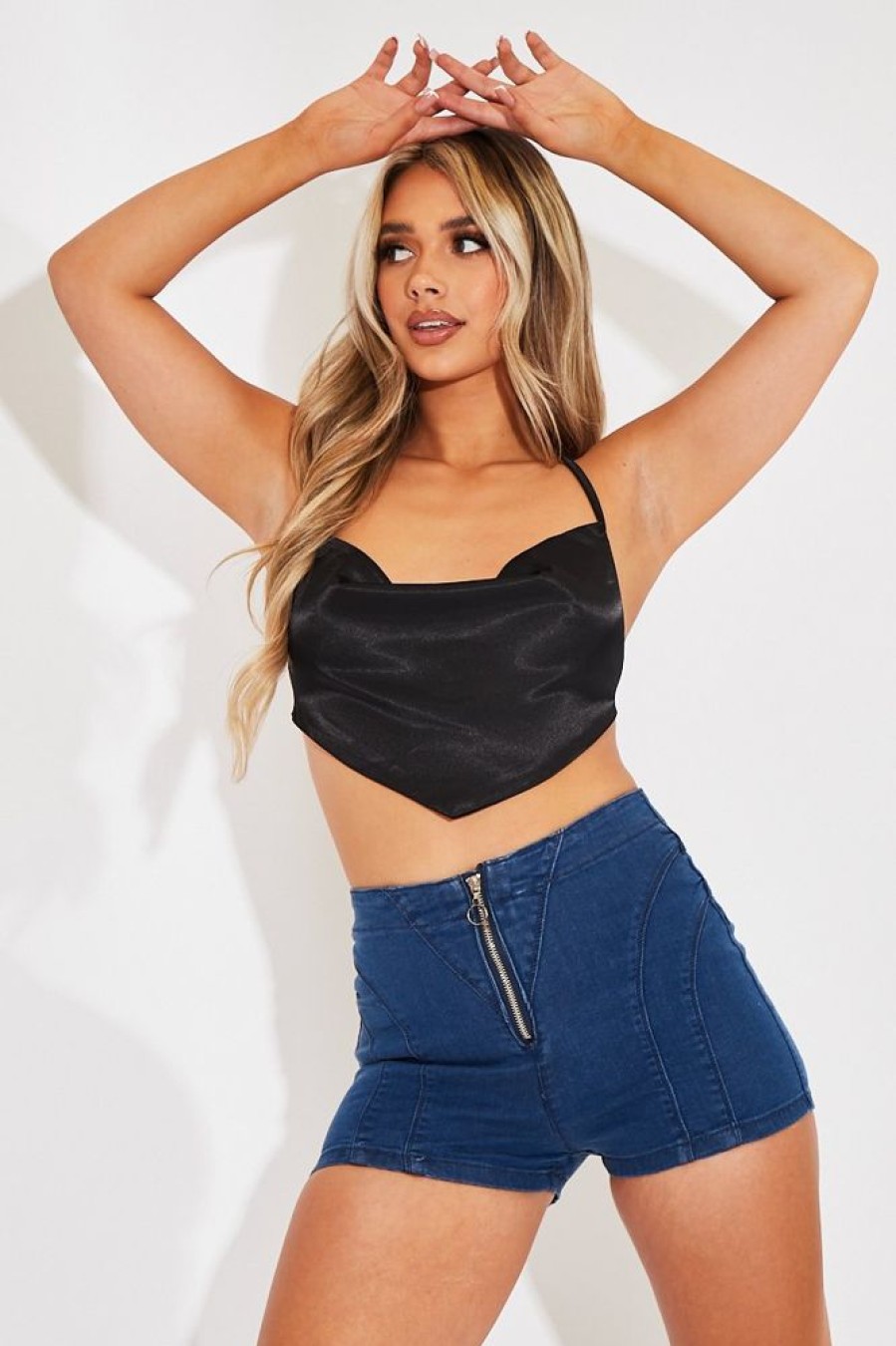 Clothing Rebellious Fashion | Mid Blue Zip Front Denim Hot Pant Shorts - Rhea