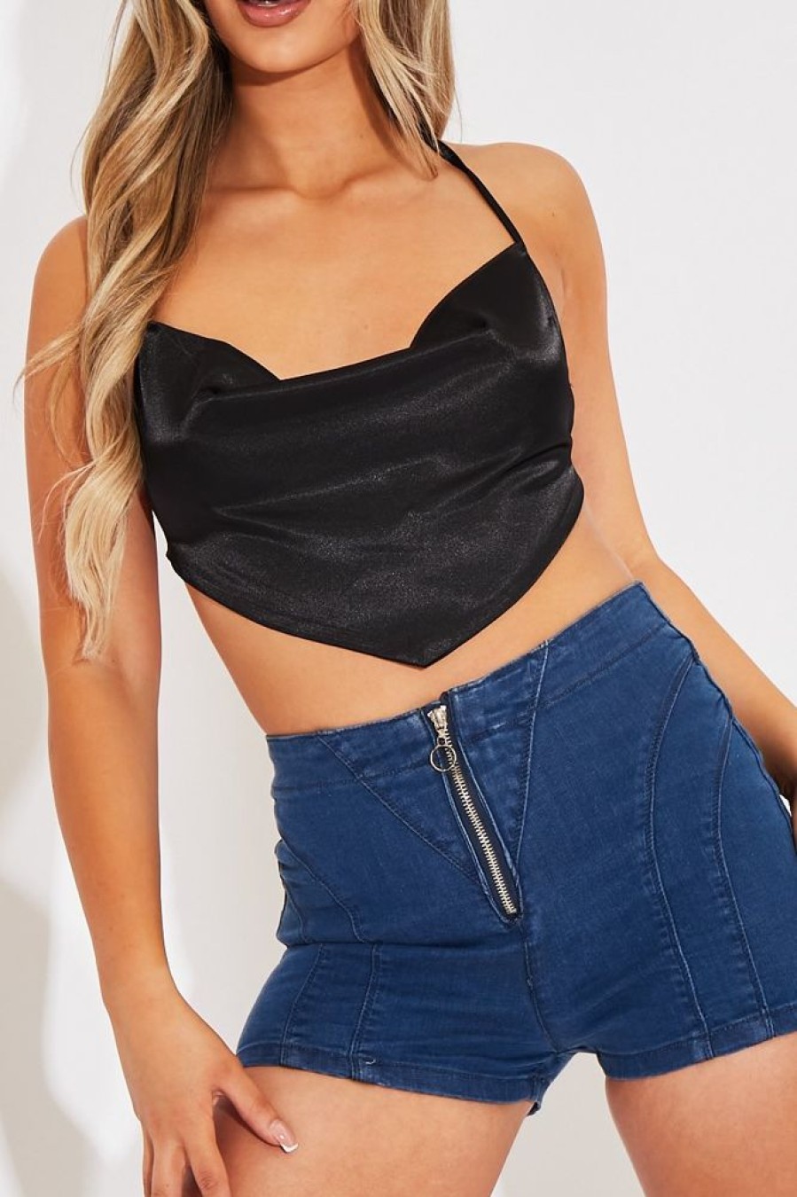 Clothing Rebellious Fashion | Mid Blue Zip Front Denim Hot Pant Shorts - Rhea