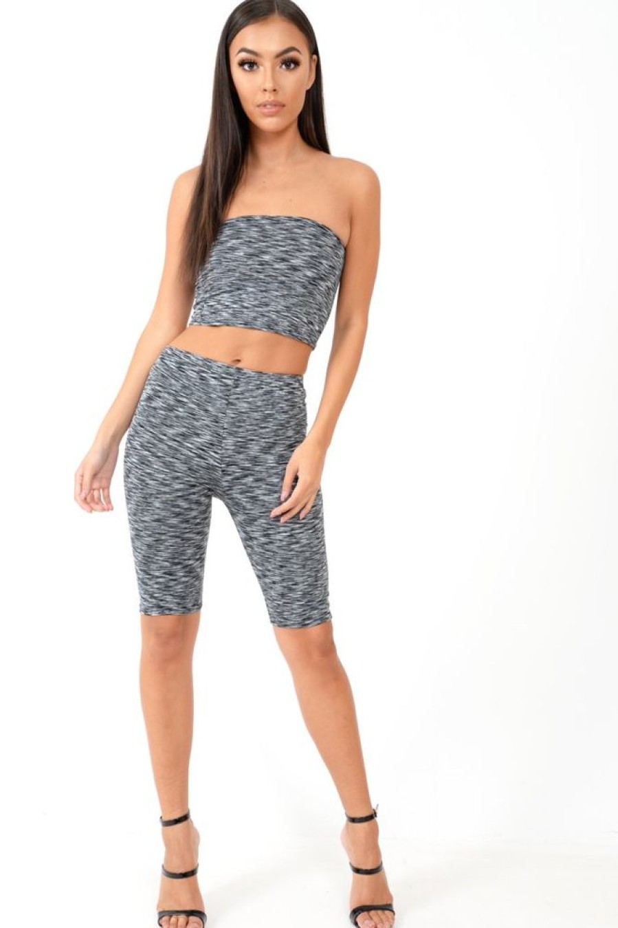 Clothing Rebellious Fashion | Grey Marl Cycling Shorts And Bandeau Co-Ord - Miakoda