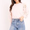 Clothing Rebellious Fashion | Pink Fluffy Yarn Crochet Mesh Sleeve Jumper - Brigitte