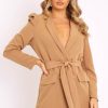 Clothing Rebellious Fashion | Camel Puff Sleeve Belted Waist Blazer Dress - Daionna