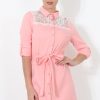 Clothing Rebellious Fashion | Pink Lace Detail Shirt Dress- Elvi