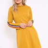 Clothing Rebellious Fashion | Mustard Sleeve Sports Trim Curve Hem Jumper Dress - Dixie