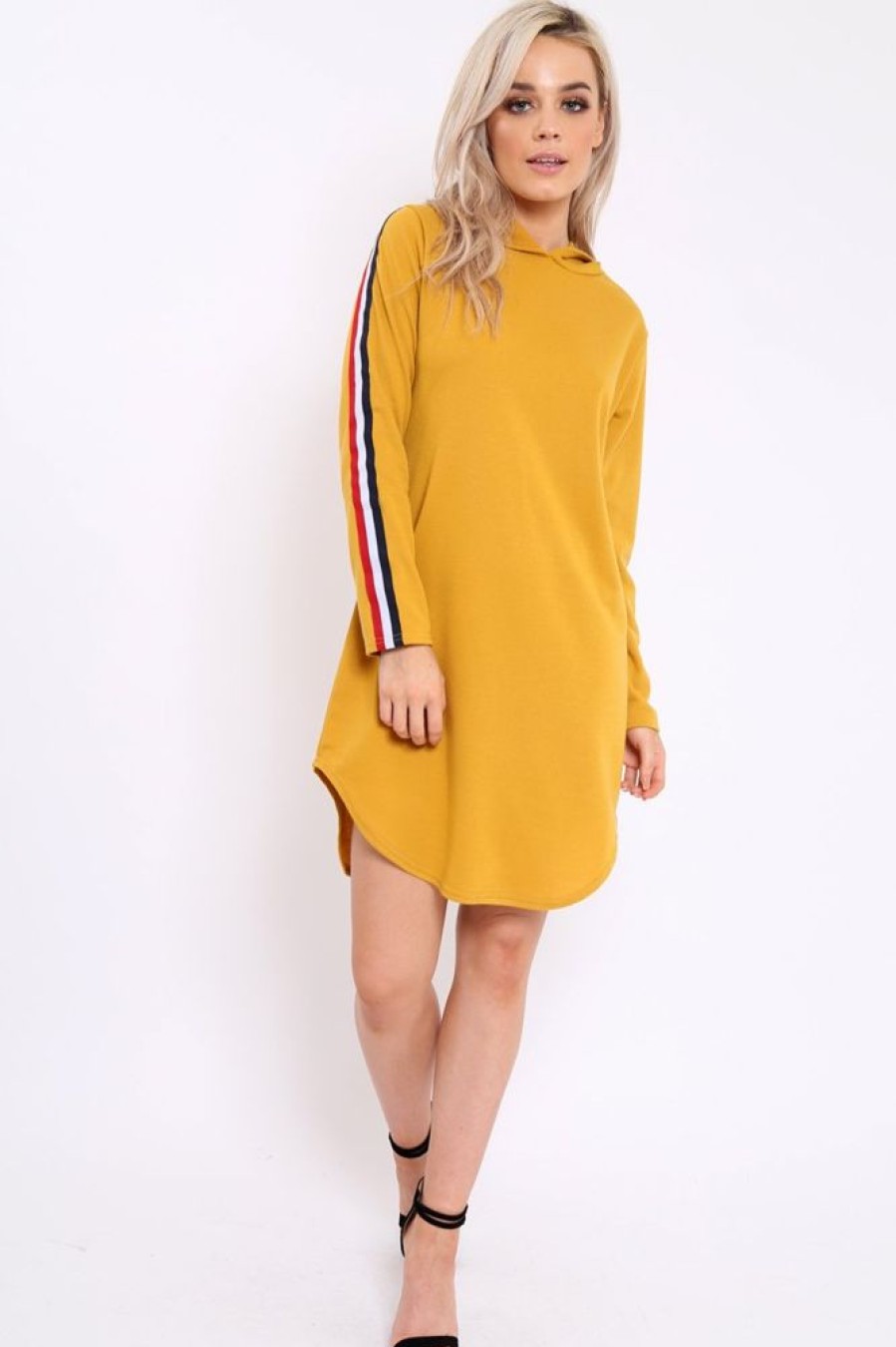 Clothing Rebellious Fashion | Mustard Sleeve Sports Trim Curve Hem Jumper Dress - Dixie