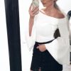 Clothing Rebellious Fashion | White Bardot Bell Sleeve Bodysuit - Evelyn