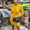 Clothing Rebellious Fashion | Mustard Rib Bodycon Turtle Neck Mini Dress - Tesia