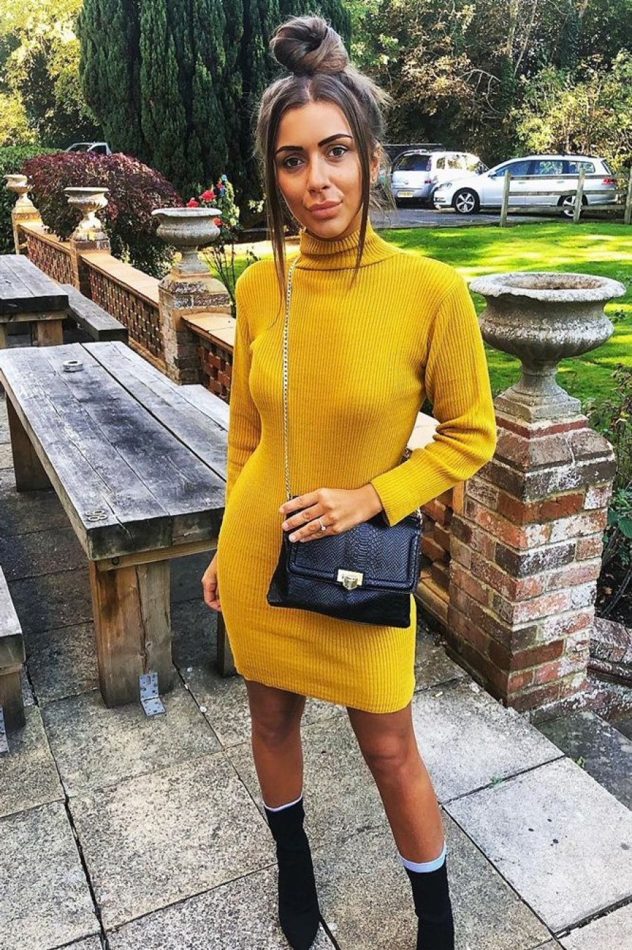 Clothing Rebellious Fashion | Mustard Rib Bodycon Turtle Neck Mini Dress - Tesia