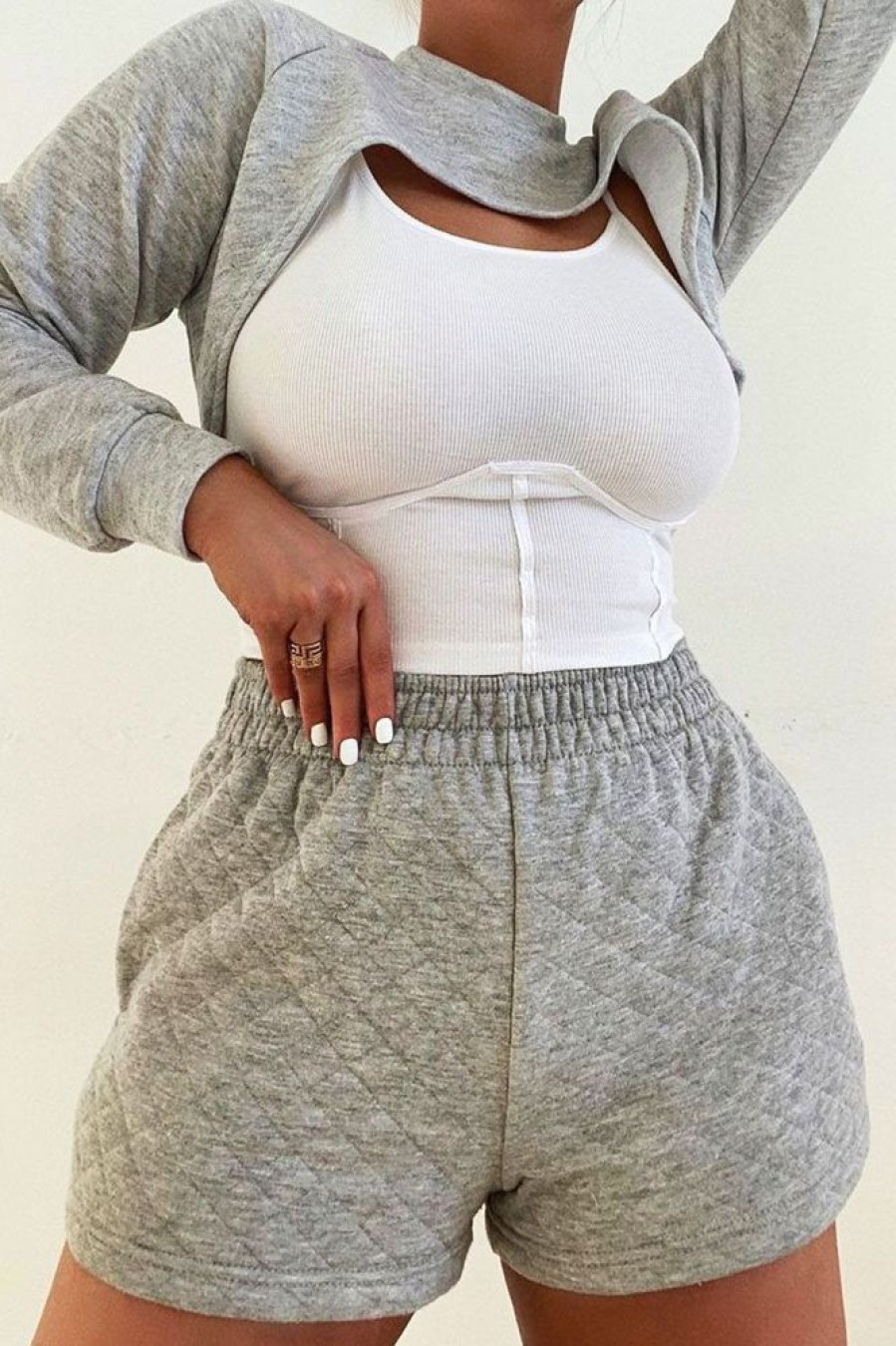 Clothing Rebellious Fashion | Grey Quilted Lounge Shorts - Alaiza