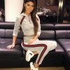 Clothing Rebellious Fashion | Grey Tracksuit With Khaki And Red Side Stripe - Beatrix