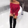 Clothing Rebellious Fashion | Fuchsia Bardot Sweater Dress - Ariel