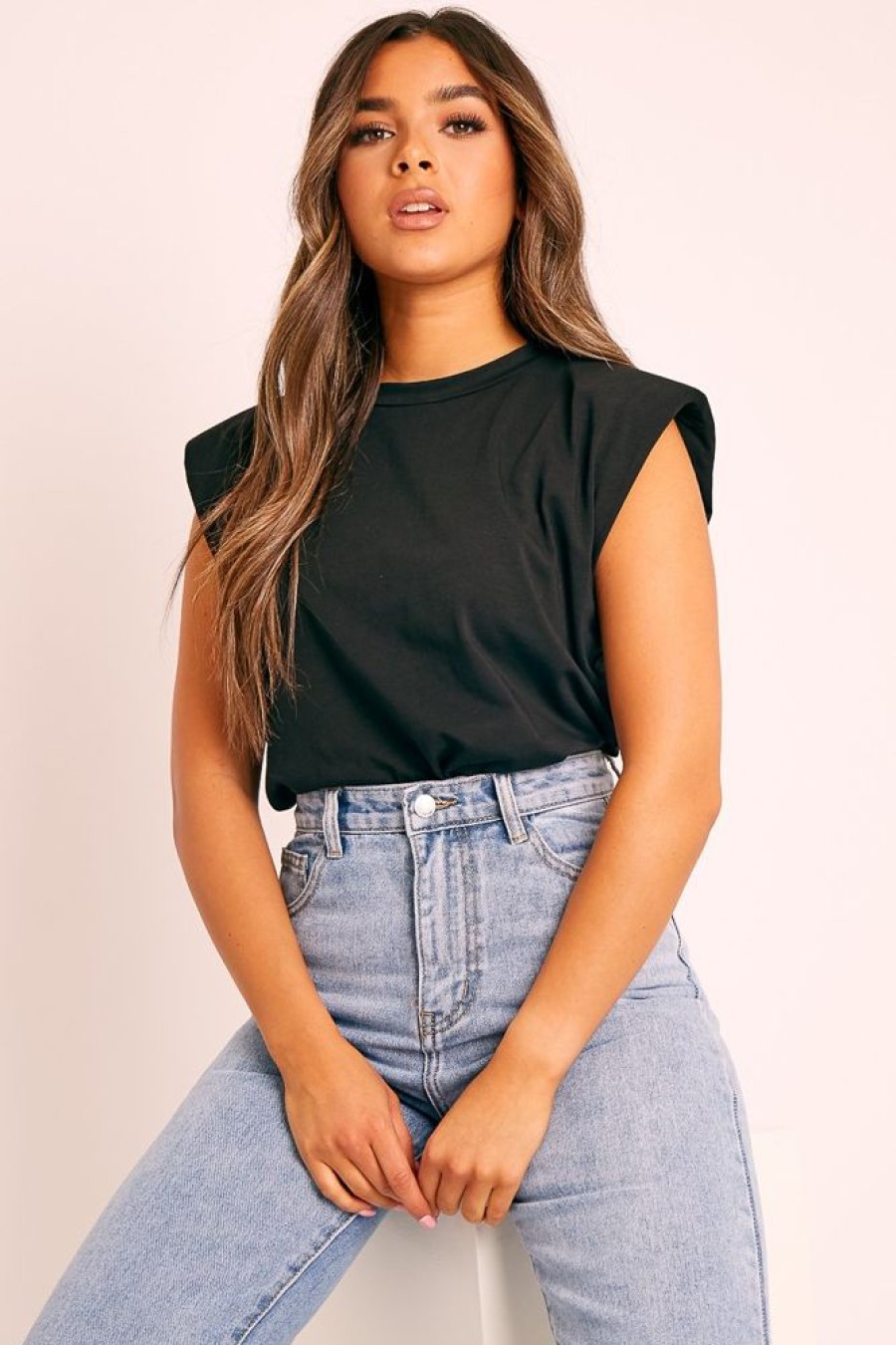 Clothing Rebellious Fashion | Black Shoulder Pad Oversized T-Shirt - Amzie