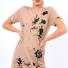 Clothing Rebellious Fashion | Mocha Laser Cut Tie Dye T Shirt Dress - Imogen