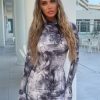 Clothing Rebellious Fashion | Grey Abstract Print Side Slit Bodycon Dress - Jona