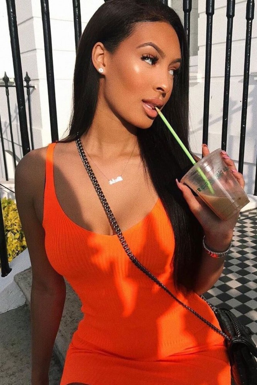 Clothing Rebellious Fashion | Neon Orange Rib Knit V Neck Mini Dress - Amylia