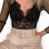 Clothing Rebellious Fashion | Black Dobby Mesh Low Cut Bodysuit - Tamara