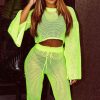 Clothing Rebellious Fashion | Neon Green Fishnet Crop Jumper Wide Leg Trouser Co-Ord - Haddie