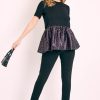 Clothing Rebellious Fashion | Black Polka Satin Peplum Hem T-Shirt - Zyria