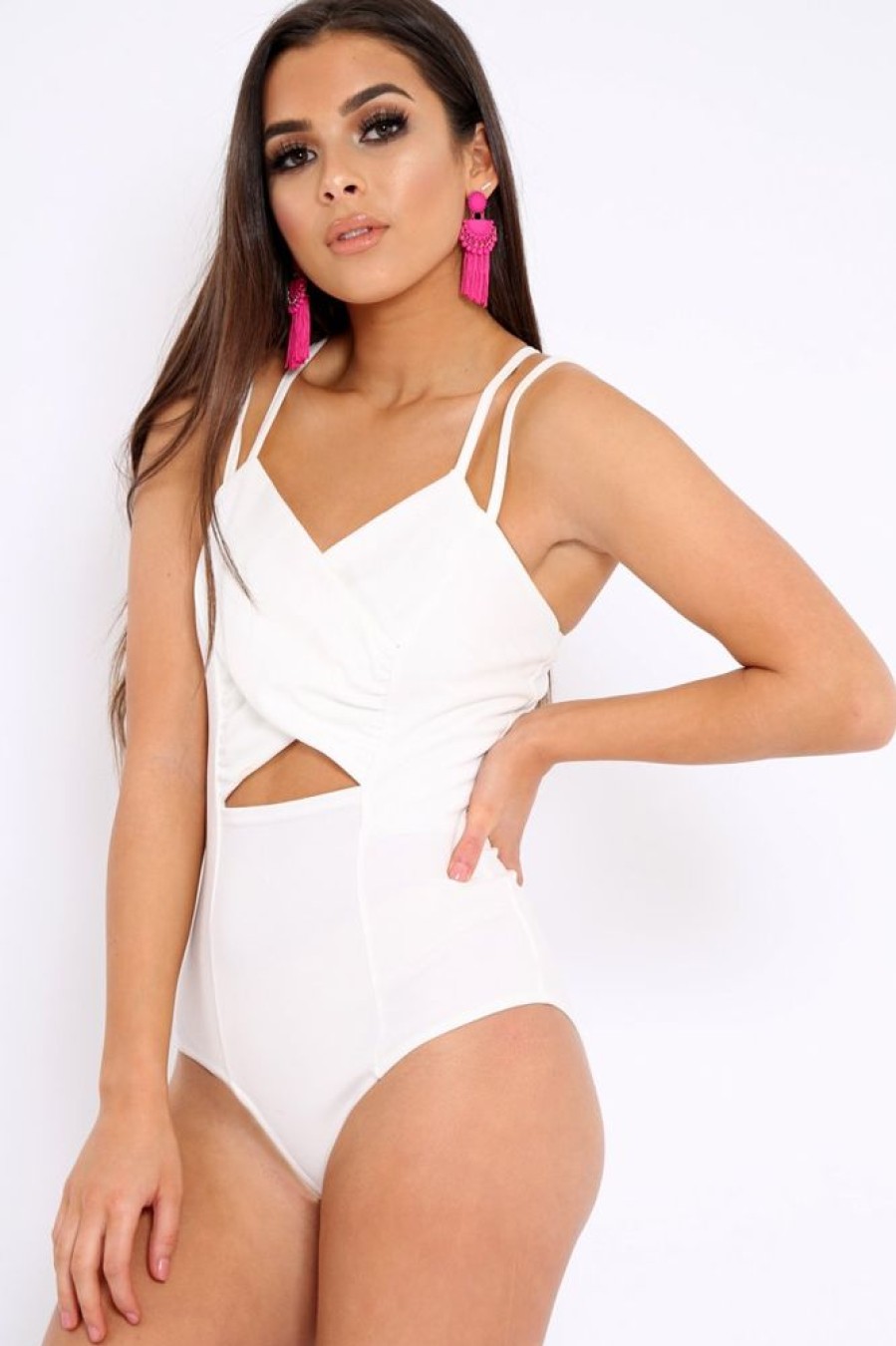 Clothing Rebellious Fashion | White Cross Over Cut Out Bodysuit - Safia