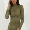 Clothing Rebellious Fashion | Khaki Mesh Airtex Long Sleeve Bodysuit - Halley