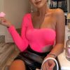 Clothing Rebellious Fashion | Neon Pink One Sleeve Cut Out Bodysuit - Lyana