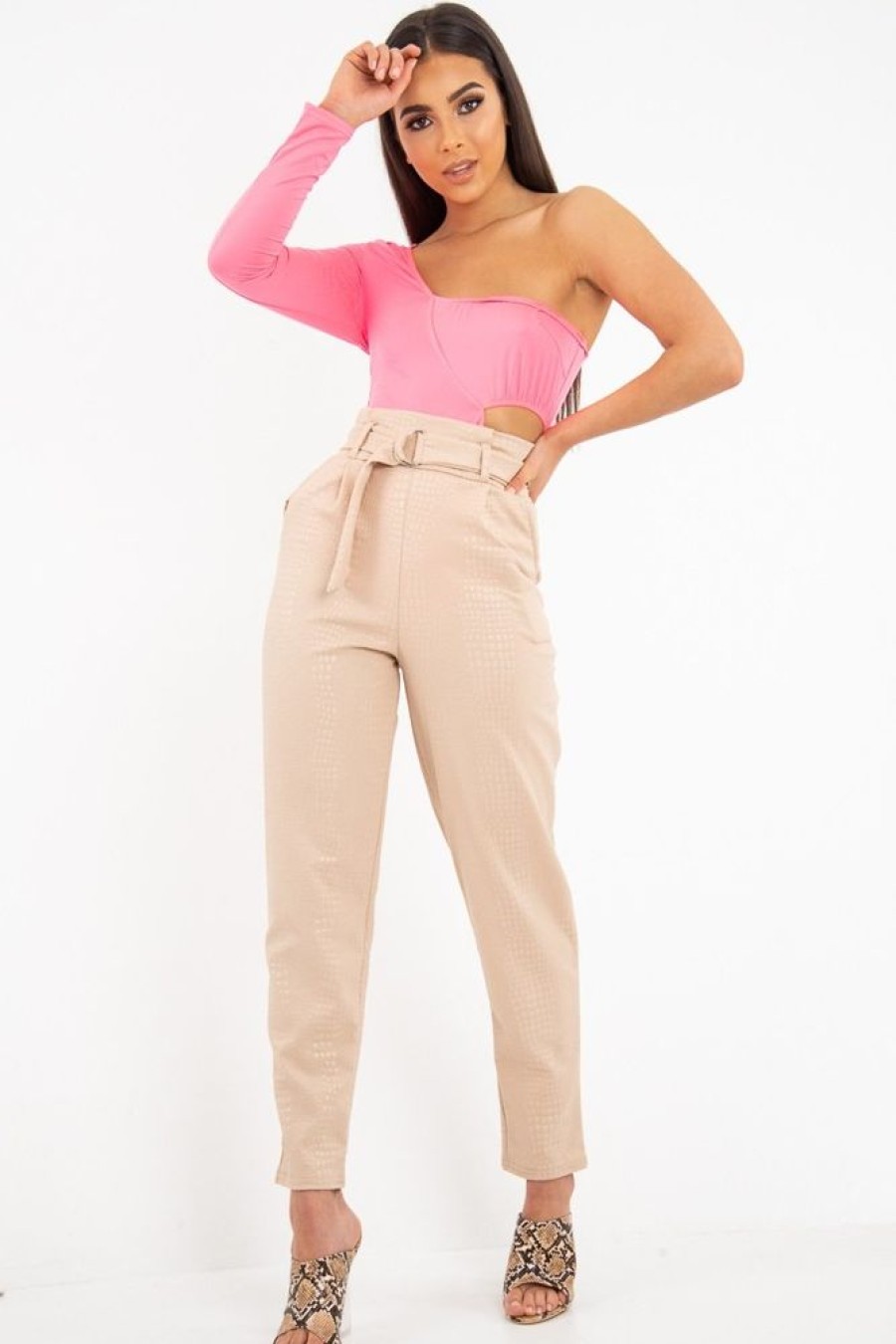 Clothing Rebellious Fashion | Neon Pink One Sleeve Cut Out Bodysuit - Lyana