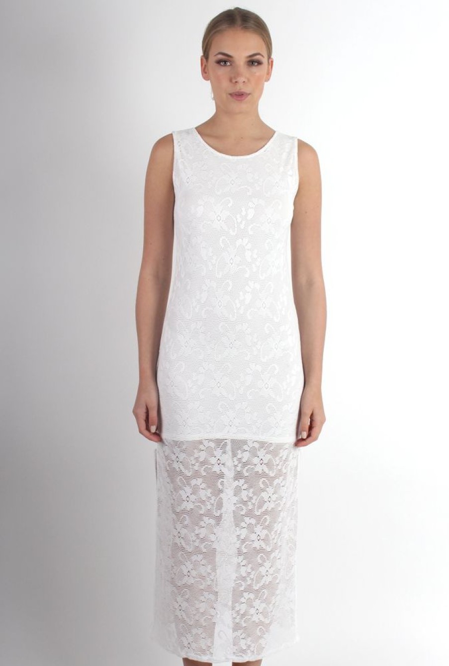 Clothing Rebellious Fashion | Scarlet White Lace Split Side Dress