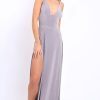 Clothing Rebellious Fashion | Grey Front Split Leg Maxi Dress - Effy