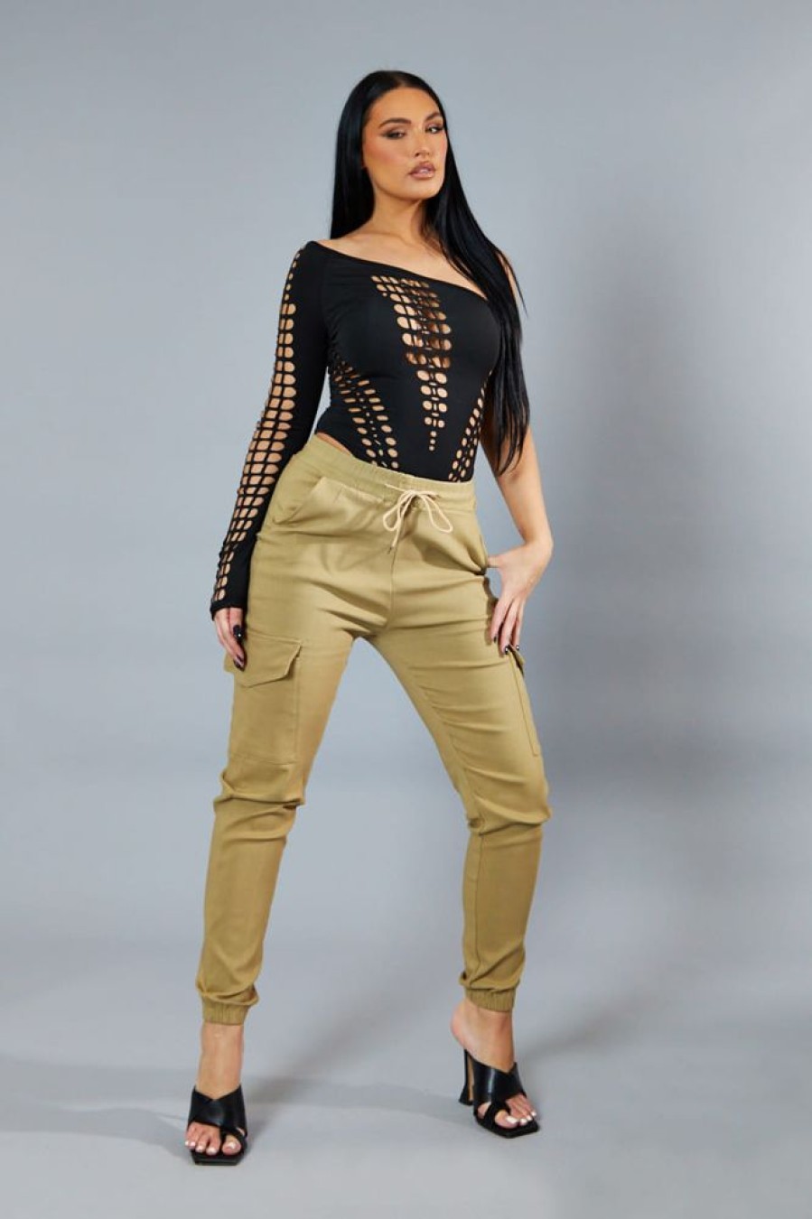 Clothing Rebellious Fashion | Beige Cuffed Hem Cargo Trousers - Rain