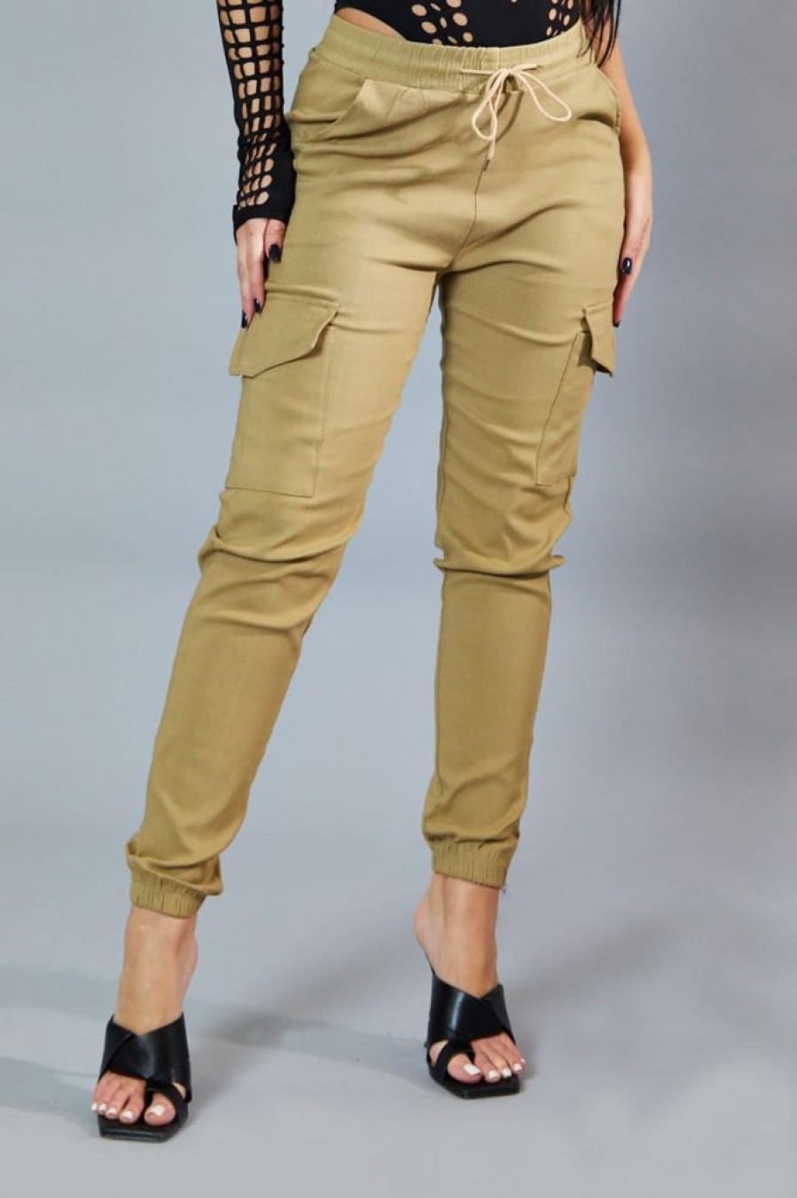 Clothing Rebellious Fashion | Beige Cuffed Hem Cargo Trousers - Rain