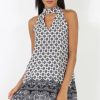 Clothing Rebellious Fashion | White Paisley Print Choker Dress - Crissy