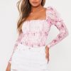 Clothing Rebellious Fashion | Pink Marble Puff Sleeve Bodysuit - Deana