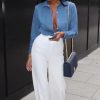 Clothing Rebellious Fashion | White High Waist Flare Trousers -Tisha