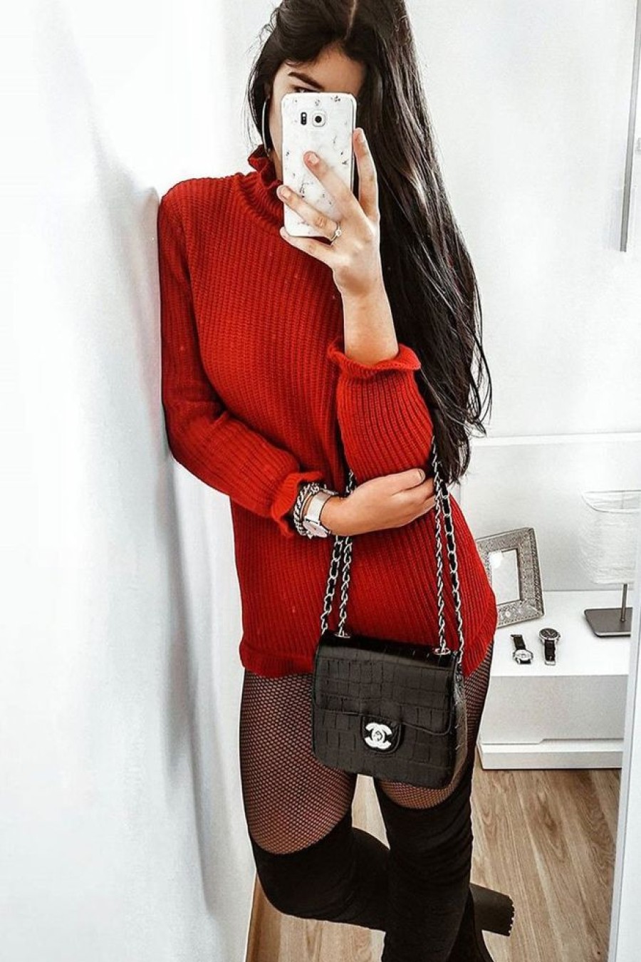 Clothing Rebellious Fashion | Red Knitted Ruffle Jumper Dress With Elasticated Hems - Velma