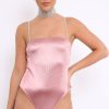 Clothing Rebellious Fashion | Dark Pink Satin Diamante Strap Bodysuit - Abbielee