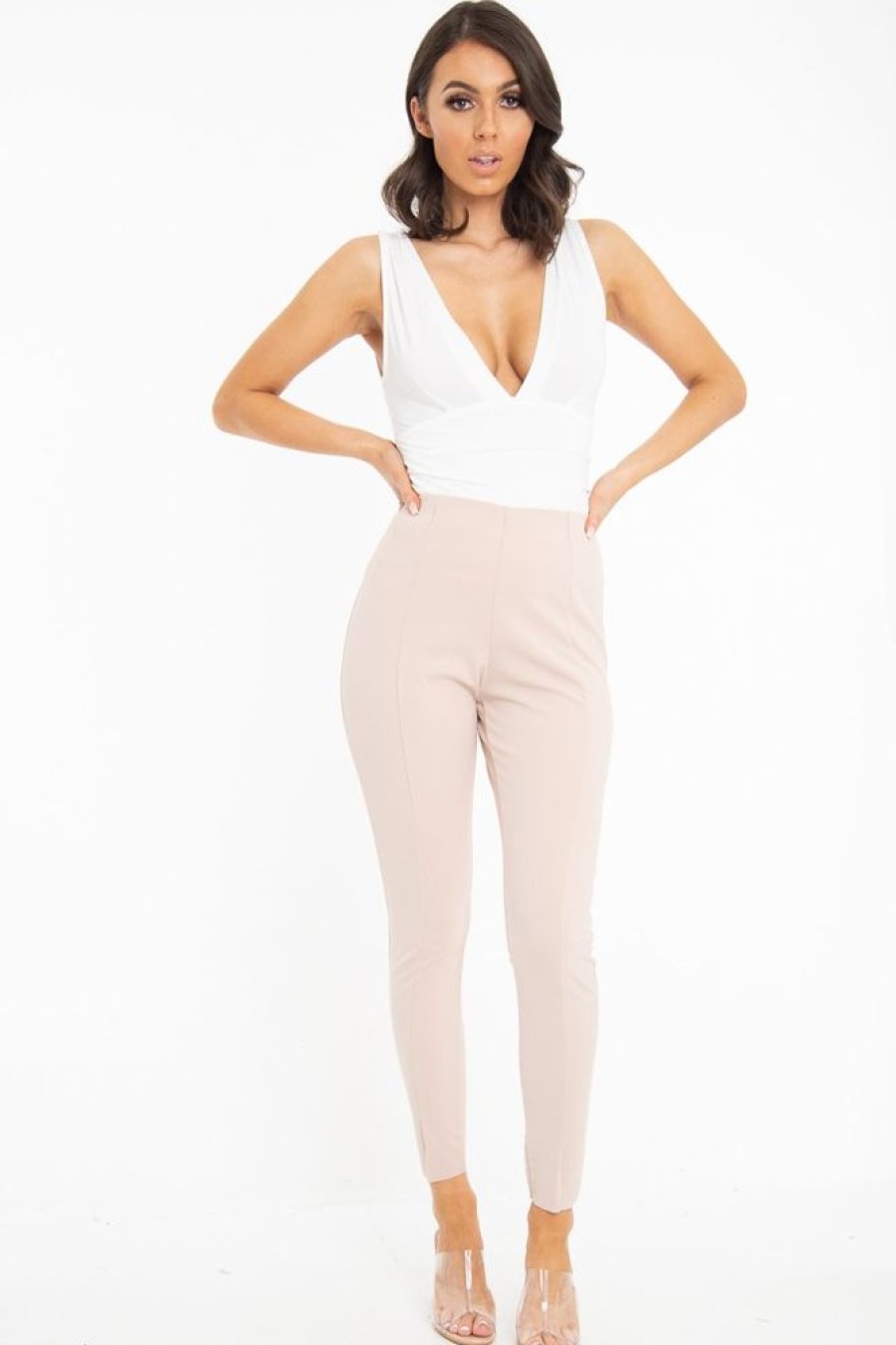 Clothing Rebellious Fashion | White Plunge Ruched Bodysuit - Sookie