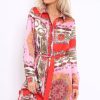 Clothing Rebellious Fashion | Pink Satin Paisley Print Button Front Shirt Dress - Hailie