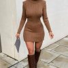 Clothing Rebellious Fashion | Camel Roll Neck Knit Mini Dress - Franceska