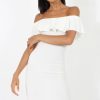 Clothing Rebellious Fashion | White Bardot Frill Midi Dress - Lily