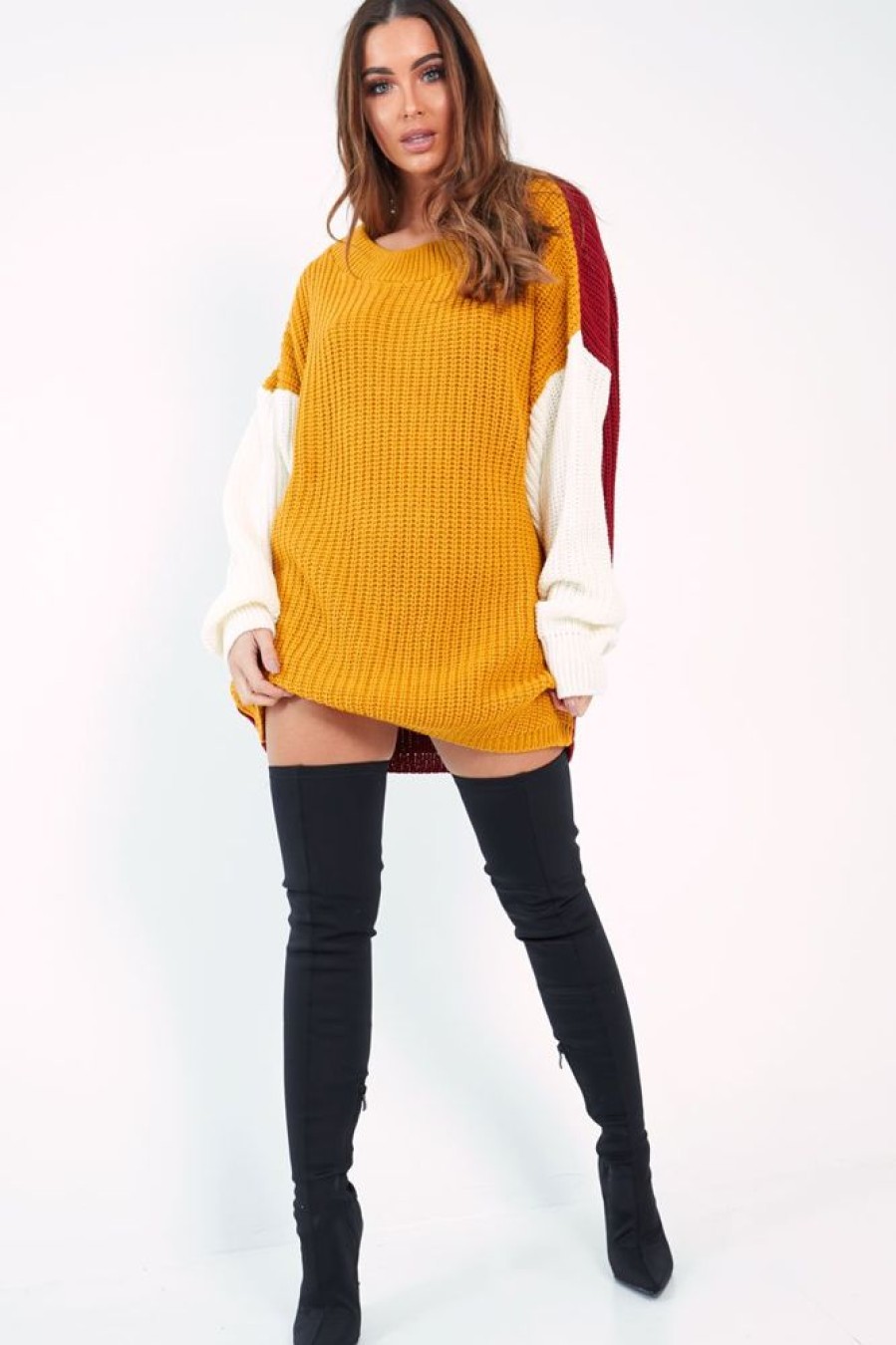 Clothing Rebellious Fashion | Mustard Colour Block Jumper Dress - Karrie