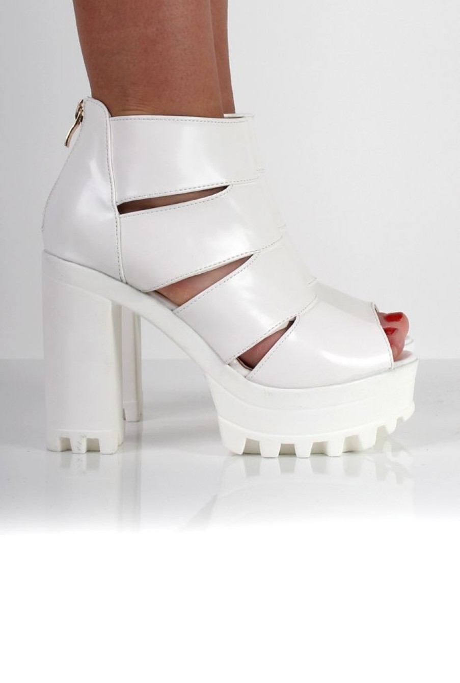 Shoes Rebellious Fashion | Ella White Cut Out Block Platforms