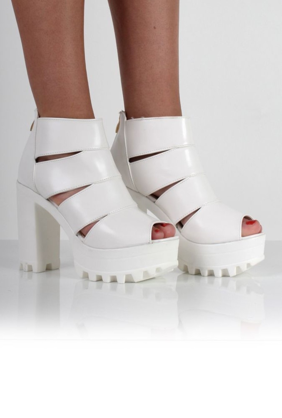 Shoes Rebellious Fashion | Ella White Cut Out Block Platforms