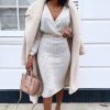 Clothing Rebellious Fashion | Beige Wrap Front Knit Midi Dress - Edan