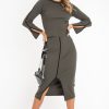 Clothing Rebellious Fashion | Khaki Rib Contrast Piping Jumper Midi Skirt Co-Ord - Eloise