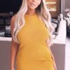 Clothing Rebellious Fashion | Mustard Button Front Knitted Jumper Dress - Adalei