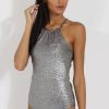 Clothing Rebellious Fashion | Silver Metallic Necklet Detail Bodysuit - Marilyn