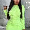 Clothing Rebellious Fashion | Neon Yellow Slash Neck Jumper Dress - Jeslyn